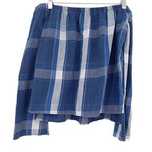 Cloth & Stone Blue & White Plaid Off The Shoulder Top Relaxed Fit Preppy XS